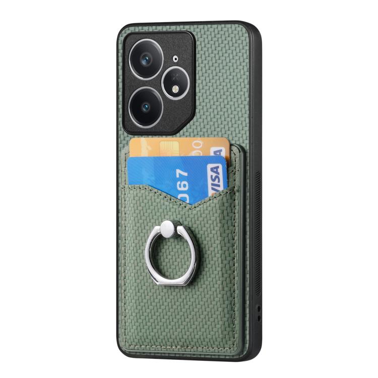 For Realme Neo7 Carbon fiber Card Wallet Ring Phone Case