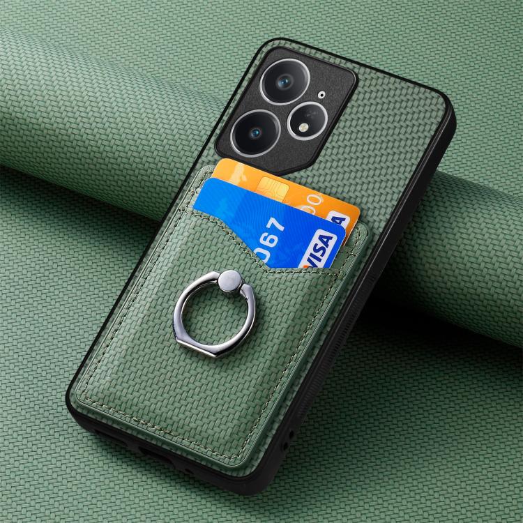 For Realme Neo7 Carbon fiber Card Wallet Ring Phone Case