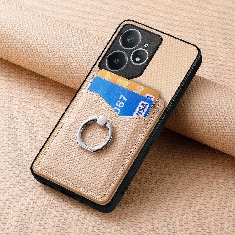 For Realme Neo7 Carbon fiber Card Wallet Ring Phone Case