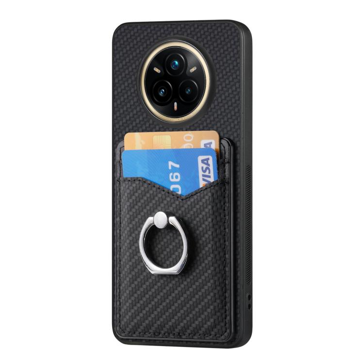 For Realme 14 Pro+ Carbon fiber Card Wallet Ring Phone Case
