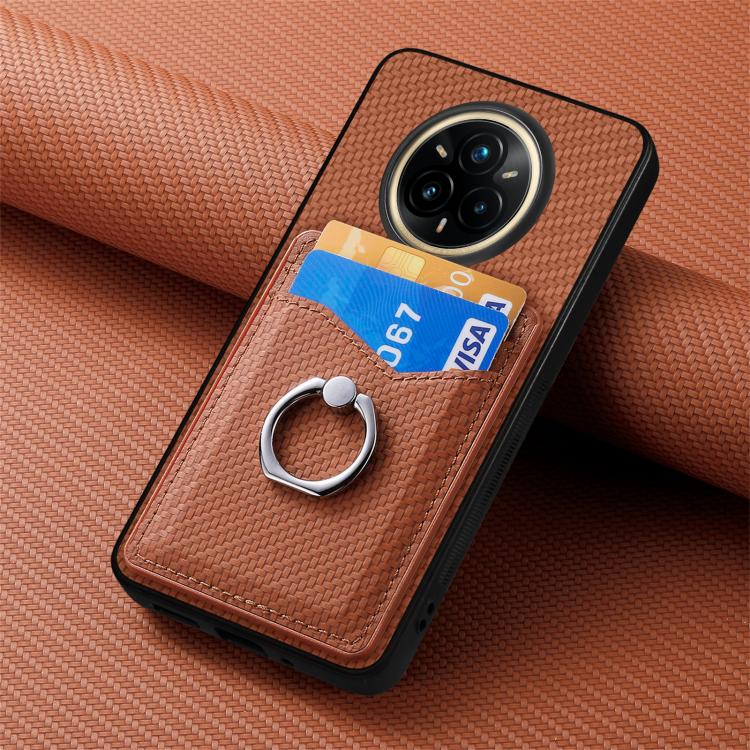 For Realme 14 Pro+ Carbon fiber Card Wallet Ring Phone Case