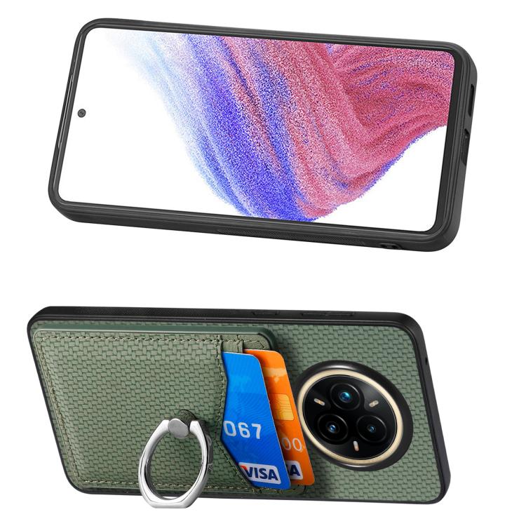 For Realme 14 Pro+ Carbon fiber Card Wallet Ring Phone Case