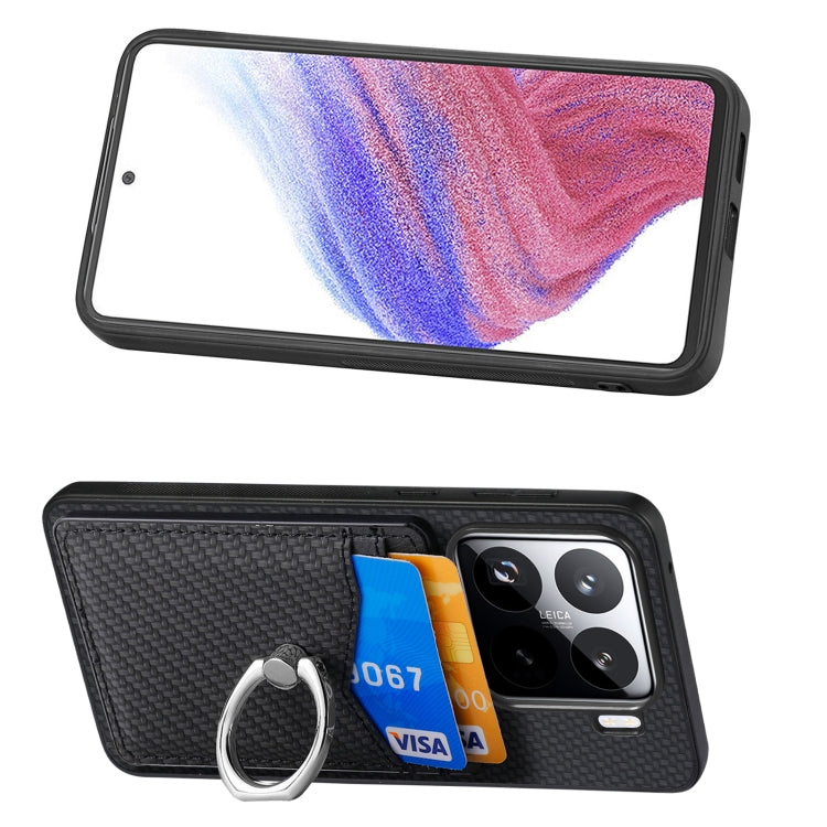 For Xiaomi 15 Carbon Fiber Card Wallet Ring Phone Case