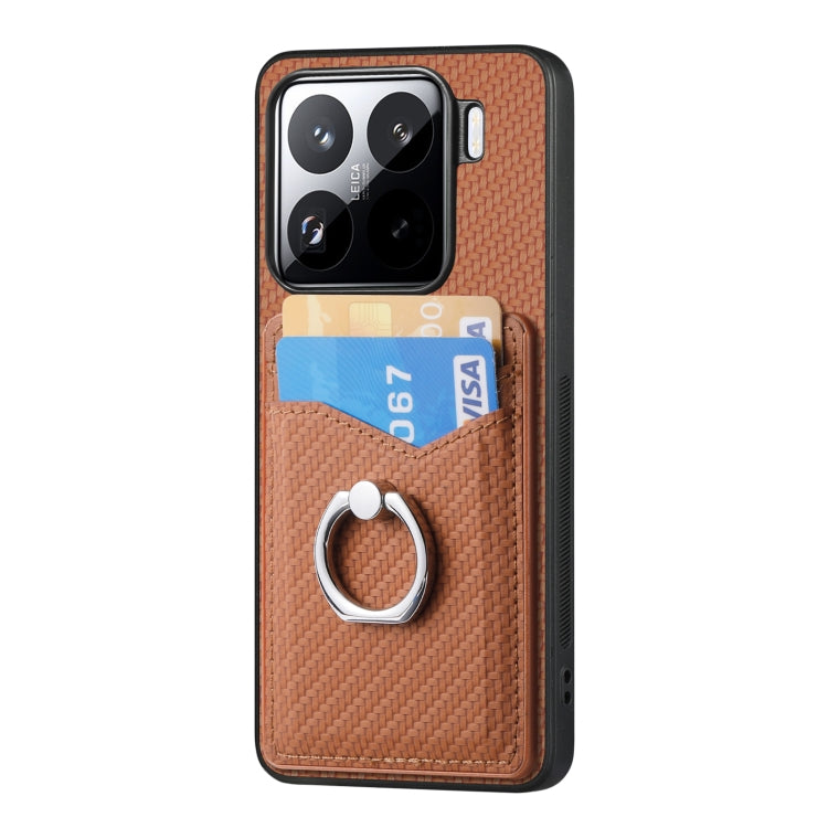 For Xiaomi 15 Carbon Fiber Card Wallet Ring Phone Case