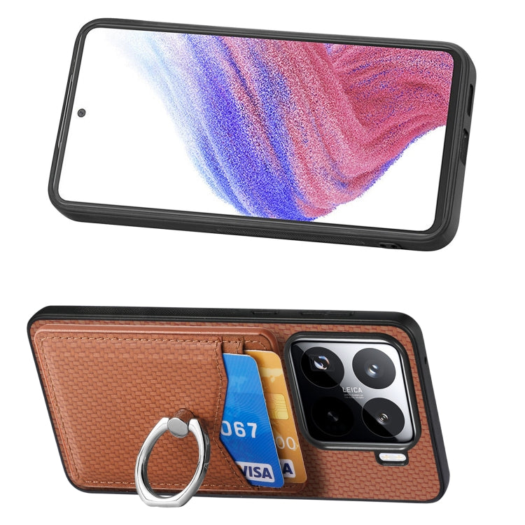 For Xiaomi 15 Carbon Fiber Card Wallet Ring Phone Case