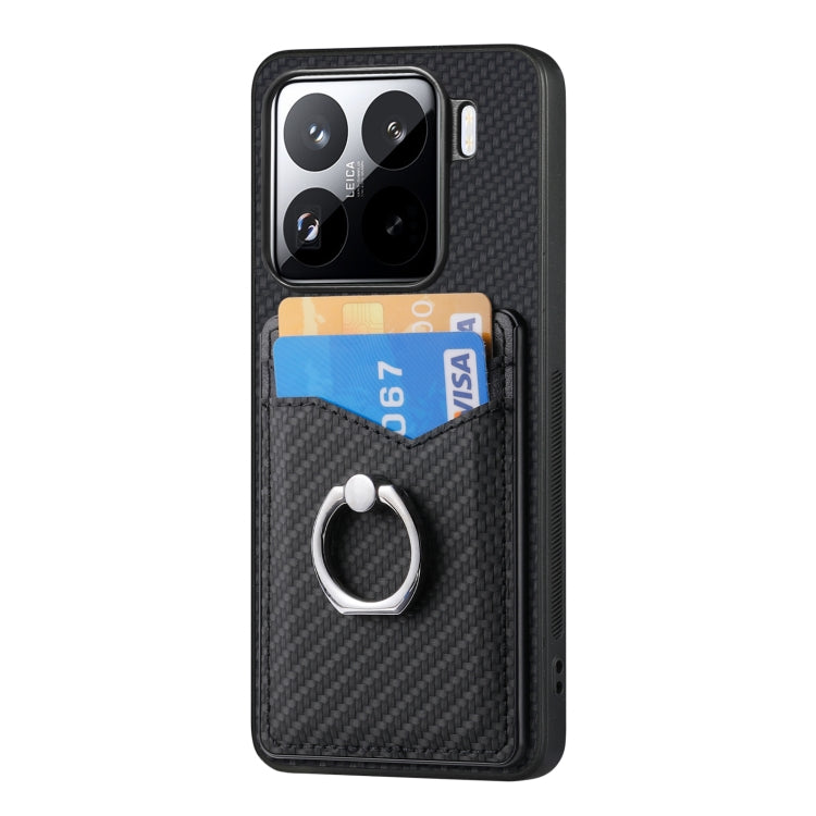 For Xiaomi 15 Pro Carbon Fiber Card Wallet Ring Phone Case
