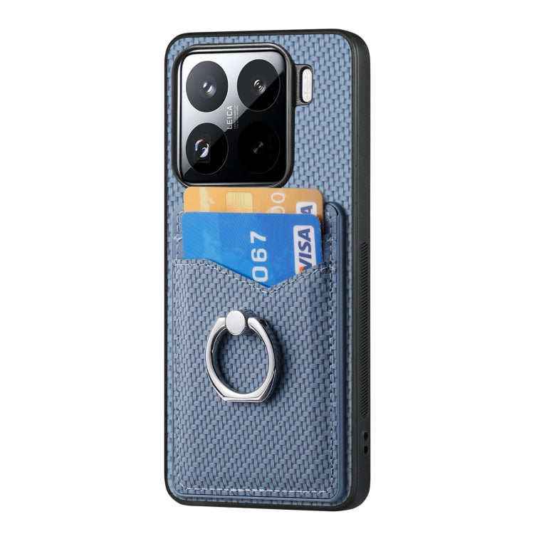 For Xiaomi 15 Pro Carbon Fiber Card Wallet Ring Phone Case