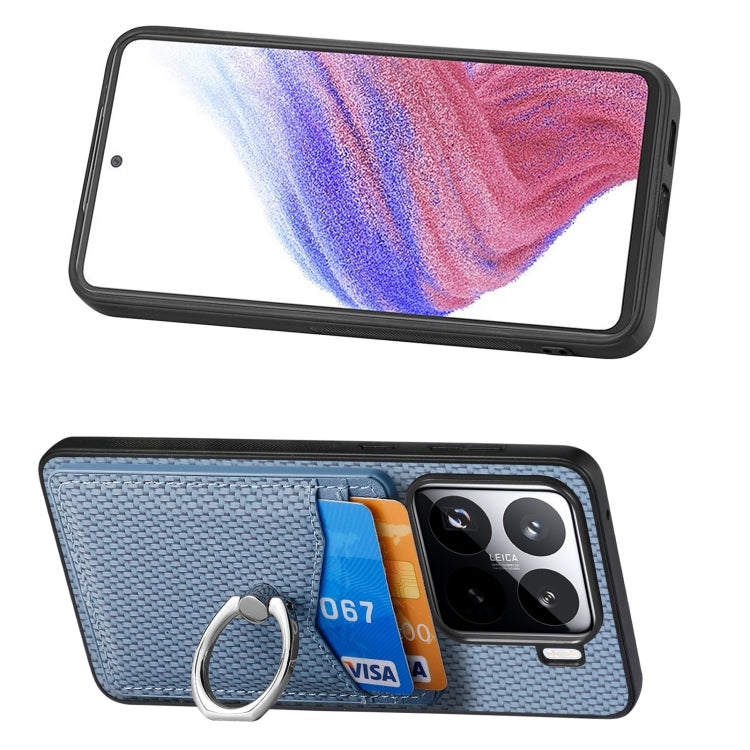 For Xiaomi 15 Pro Carbon Fiber Card Wallet Ring Phone Case