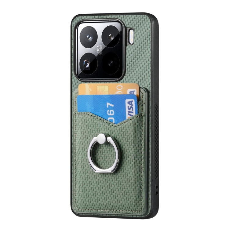 For Xiaomi 15 Pro Carbon Fiber Card Wallet Ring Phone Case