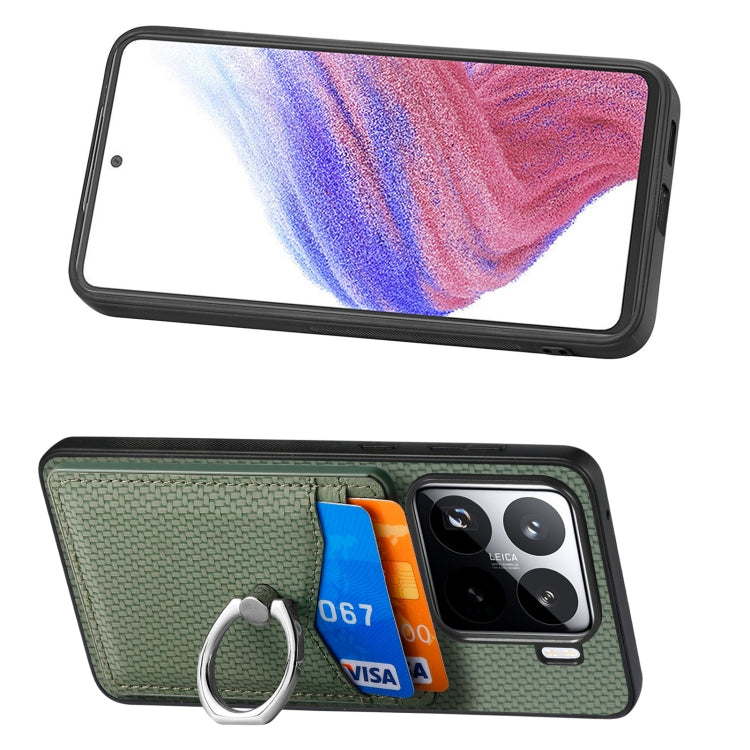 For Xiaomi 15 Pro Carbon Fiber Card Wallet Ring Phone Case