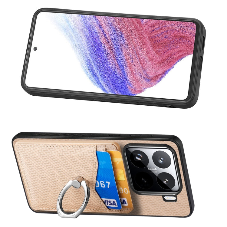 For Xiaomi 15 Pro Carbon Fiber Card Wallet Ring Phone Case