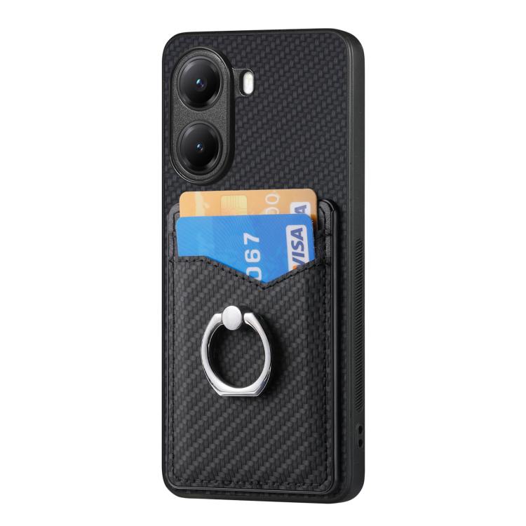 For Redmi Turbo 4 Carbon Fiber Card Wallet Ring Phone Case