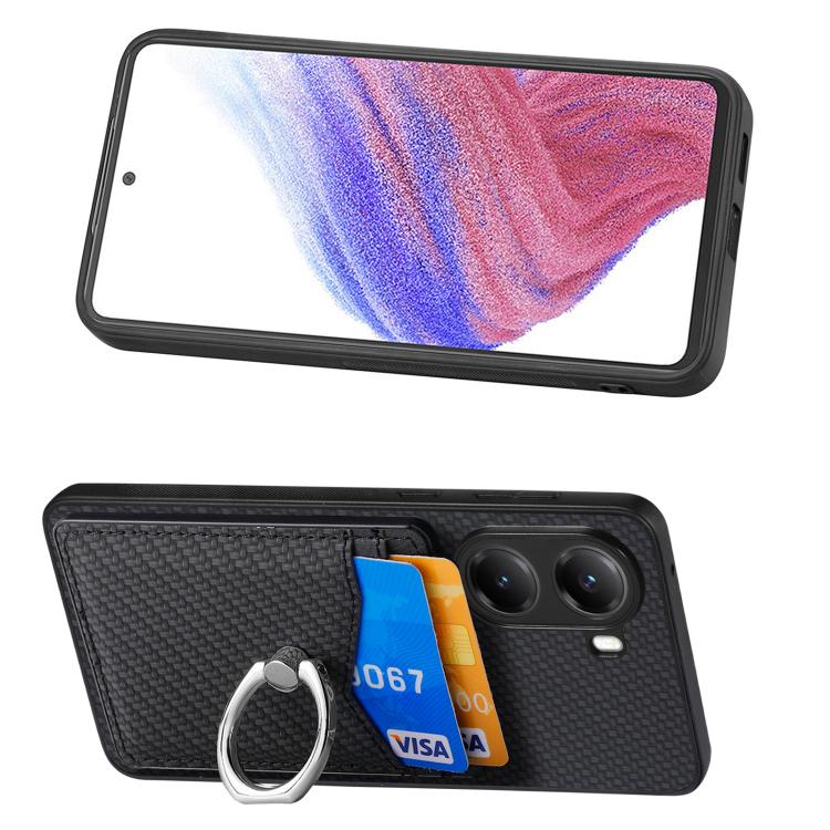 For Xiaomi Poco X7 Pro Carbon Fiber Card Wallet Ring Phone Case