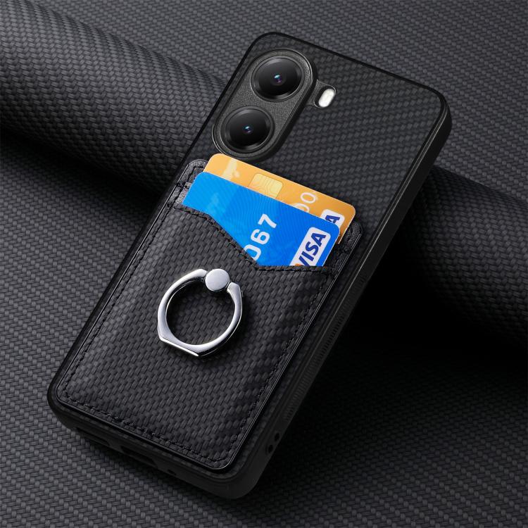 For Xiaomi Poco X7 Pro Carbon Fiber Card Wallet Ring Phone Case