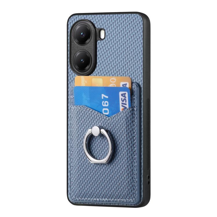 For Xiaomi Poco X7 Pro Carbon Fiber Card Wallet Ring Phone Case