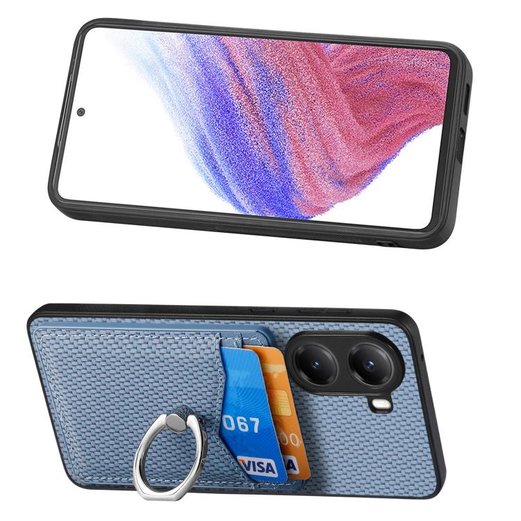 For Xiaomi Poco X7 Pro Carbon Fiber Card Wallet Ring Phone Case