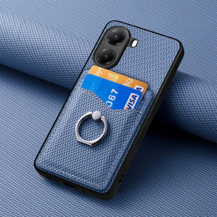 For Xiaomi Poco X7 Pro Carbon Fiber Card Wallet Ring Phone Case