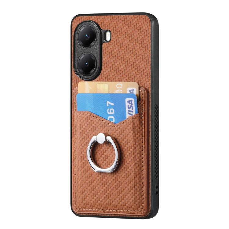 For Xiaomi Poco X7 Pro Carbon Fiber Card Wallet Ring Phone Case