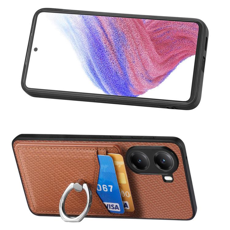 For Xiaomi Poco X7 Pro Carbon Fiber Card Wallet Ring Phone Case