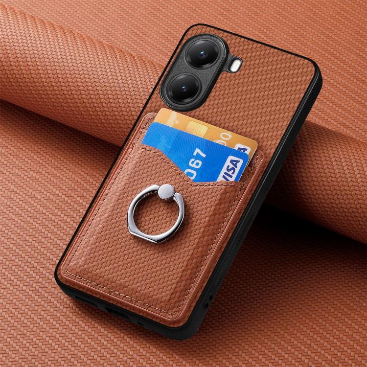 For Xiaomi Poco X7 Pro Carbon Fiber Card Wallet Ring Phone Case
