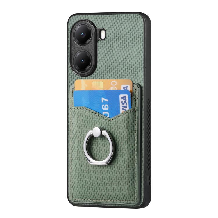For Xiaomi Poco X7 Pro Carbon Fiber Card Wallet Ring Phone Case