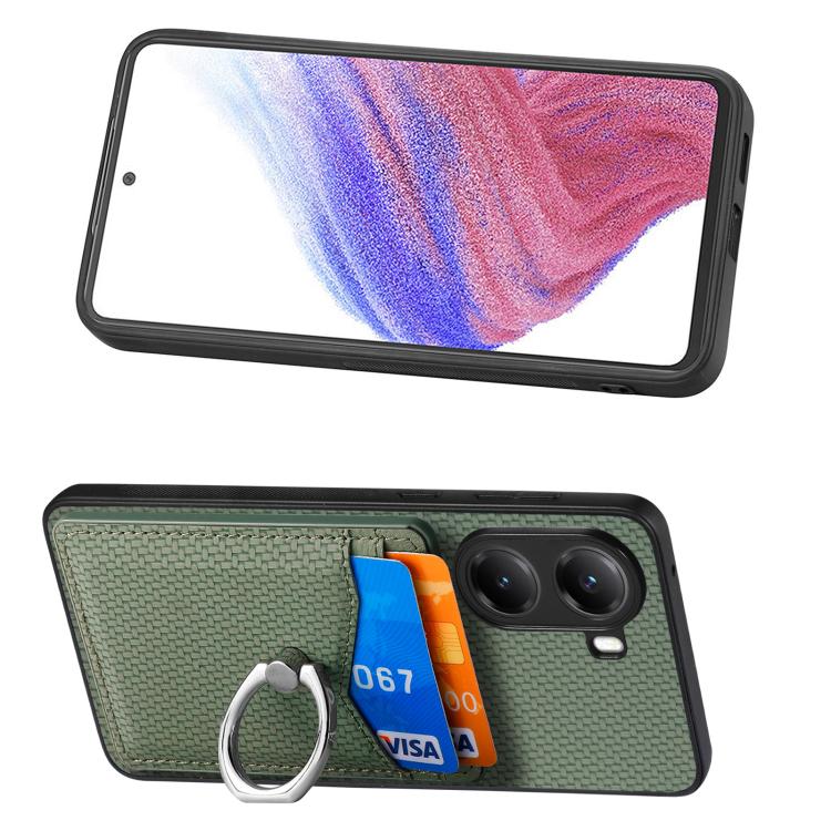 For Xiaomi Poco X7 Pro Carbon Fiber Card Wallet Ring Phone Case