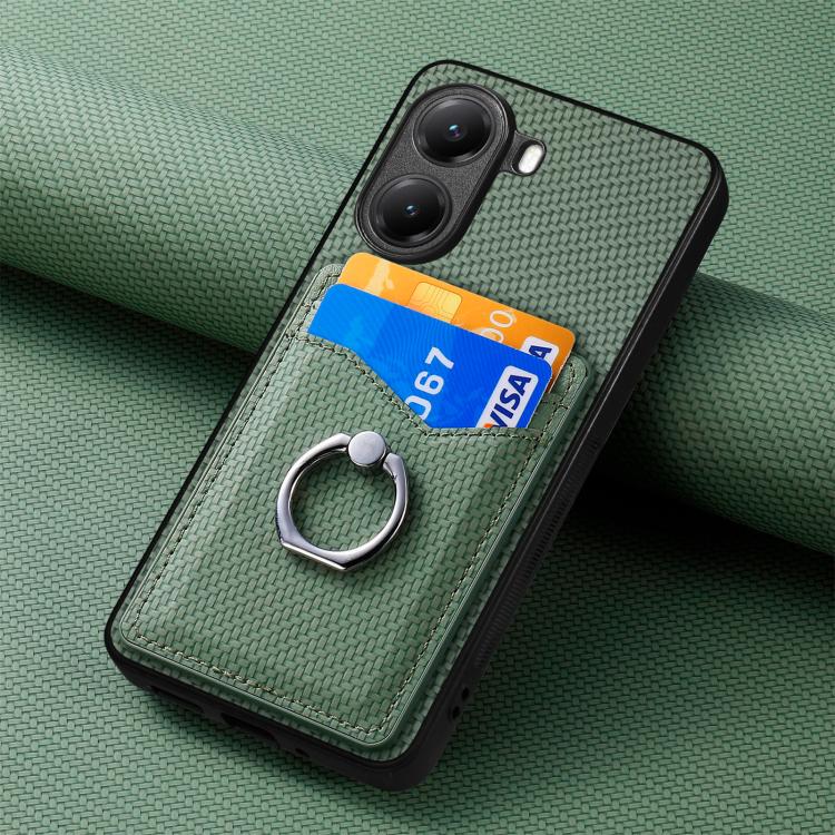 For Xiaomi Poco X7 Pro Carbon Fiber Card Wallet Ring Phone Case
