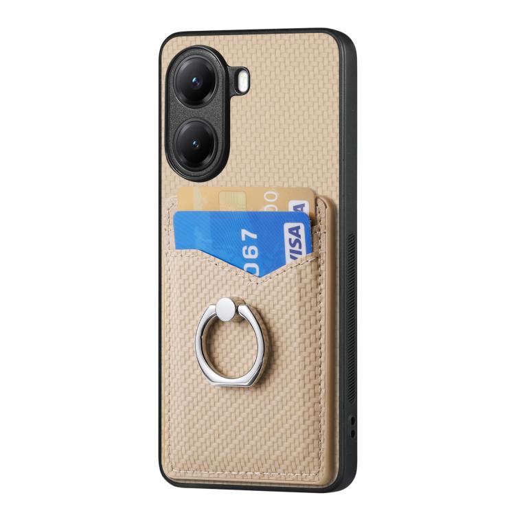 For Xiaomi Poco X7 Pro Carbon Fiber Card Wallet Ring Phone Case