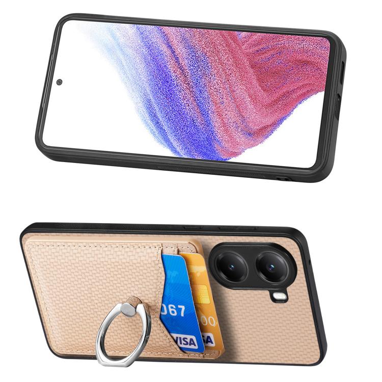 For Xiaomi Poco X7 Pro Carbon Fiber Card Wallet Ring Phone Case