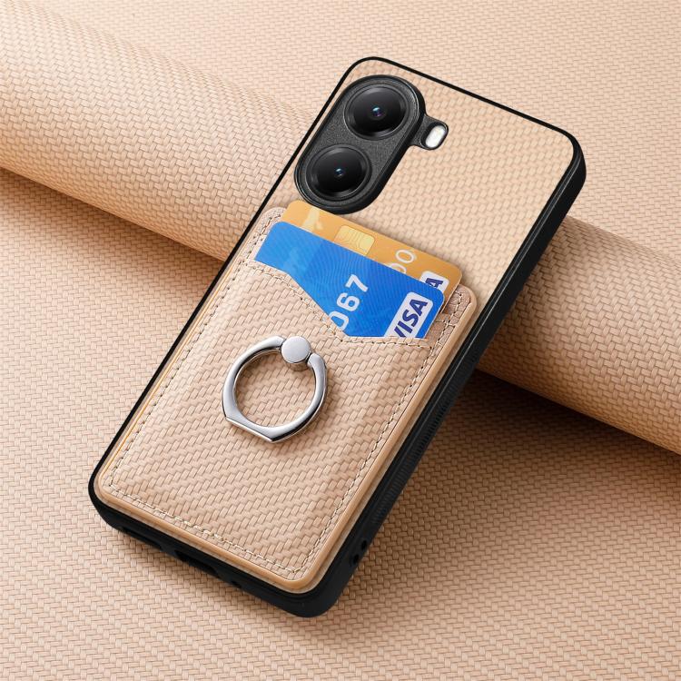 For Xiaomi Poco X7 Pro Carbon Fiber Card Wallet Ring Phone Case
