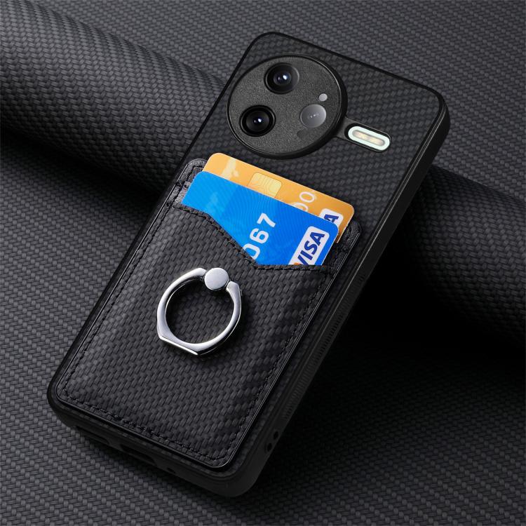 For Redmi K80 / Poco F7 Pro Carbon Fiber Card Wallet Ring Phone Case