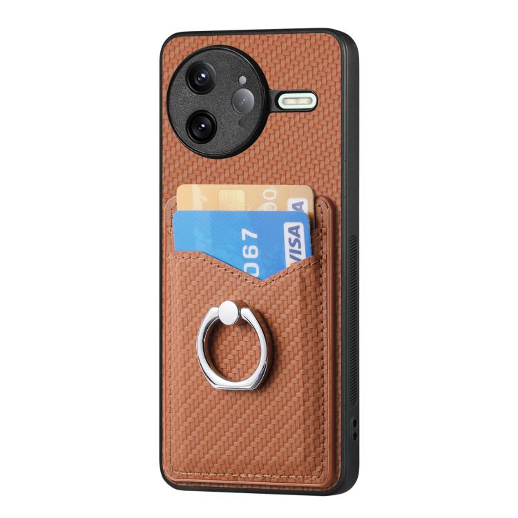For Redmi K80 / Poco F7 Pro Carbon Fiber Card Wallet Ring Phone Case