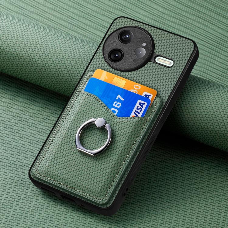 For Redmi K80 / Poco F7 Pro Carbon Fiber Card Wallet Ring Phone Case