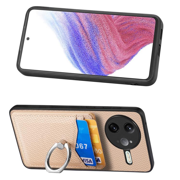 For Redmi K80 / Poco F7 Pro Carbon Fiber Card Wallet Ring Phone Case