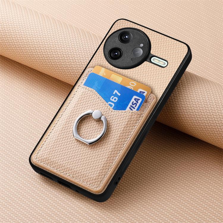 For Redmi K80 / Poco F7 Pro Carbon Fiber Card Wallet Ring Phone Case