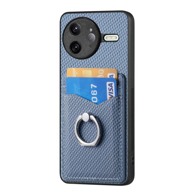 For Redmi K80 Pro / Poco F7 Ultra Carbon Fiber Card Wallet Ring Phone Case