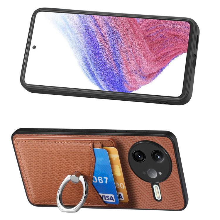 For Redmi K80 Pro / Poco F7 Ultra Carbon Fiber Card Wallet Ring Phone Case