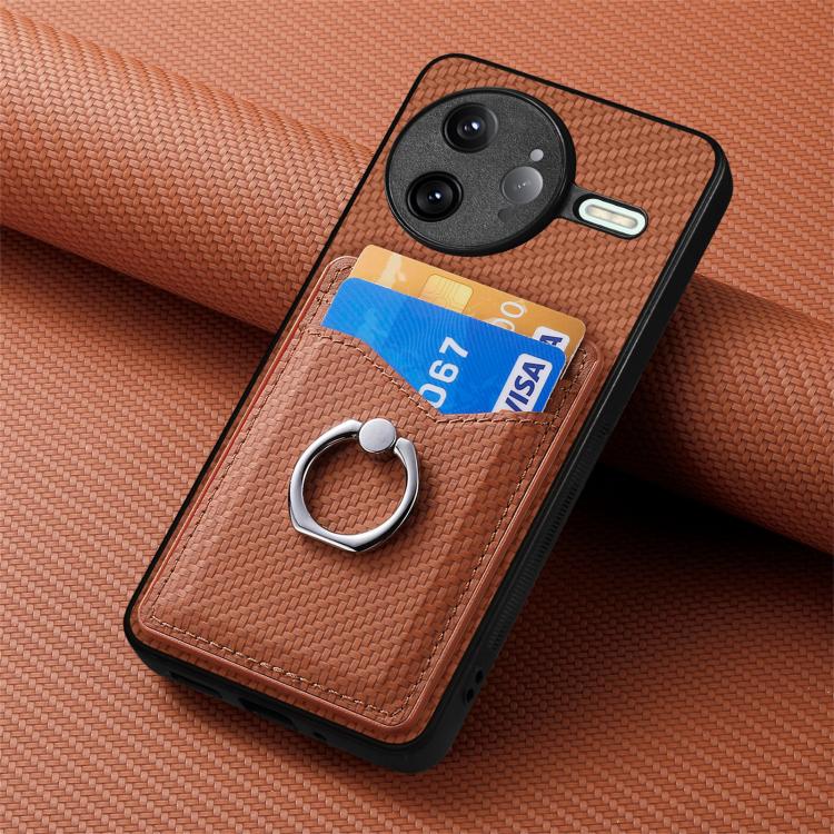 For Redmi K80 Pro / Poco F7 Ultra Carbon Fiber Card Wallet Ring Phone Case