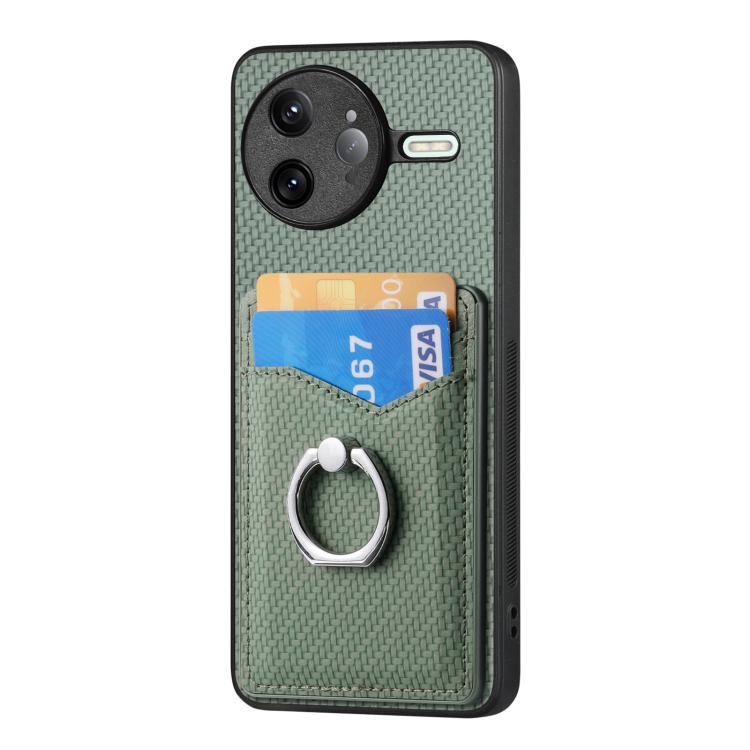 For Redmi K80 Pro / Poco F7 Ultra Carbon Fiber Card Wallet Ring Phone Case