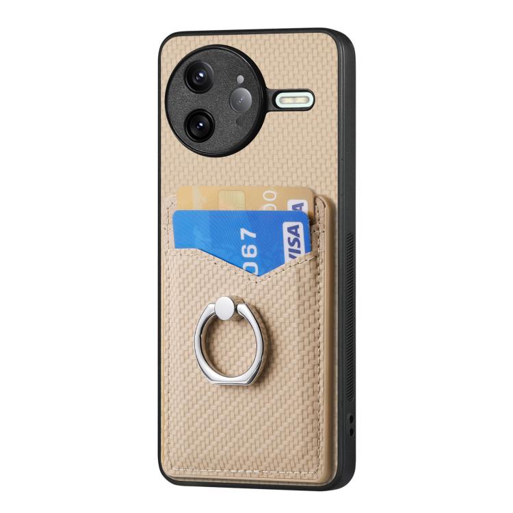 For Redmi K80 Pro / Poco F7 Ultra Carbon Fiber Card Wallet Ring Phone Case