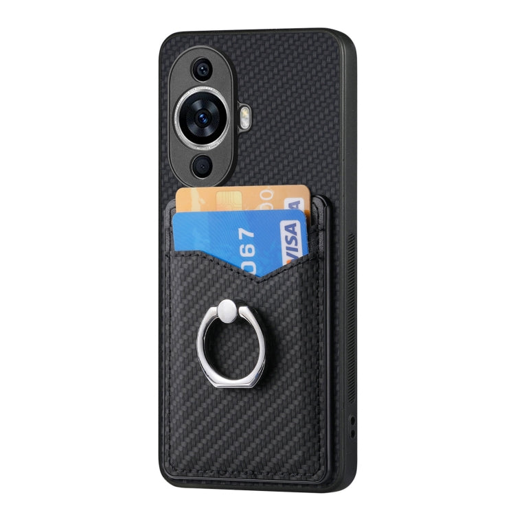 For Huawei nova 11 Carbon Fiber Card Wallet Ring Phone Case