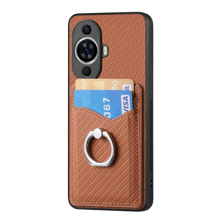 For Huawei nova 11 Carbon Fiber Card Wallet Ring Phone Case