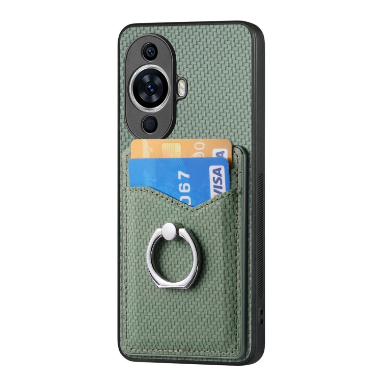 For Huawei nova 11 Carbon Fiber Card Wallet Ring Phone Case