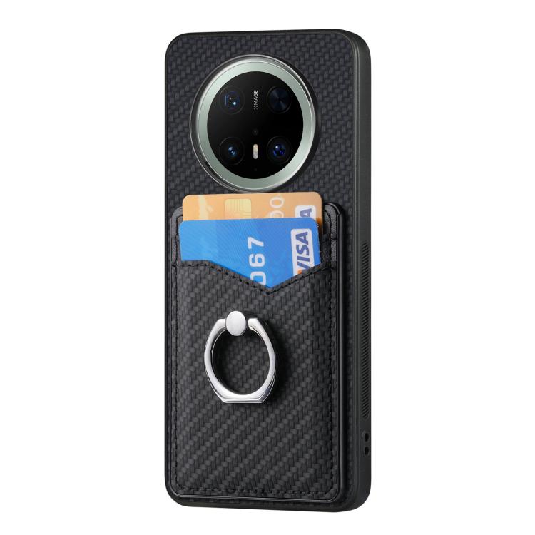 For Huawei Mate 70 Carbon Fiber Card Wallet Ring Phone Case
