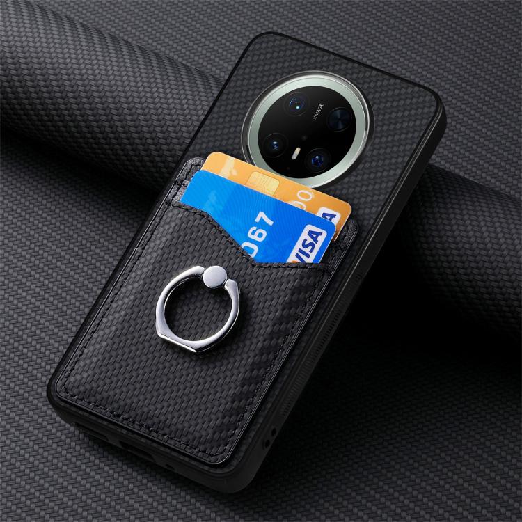 For Huawei Mate 70 Carbon Fiber Card Wallet Ring Phone Case