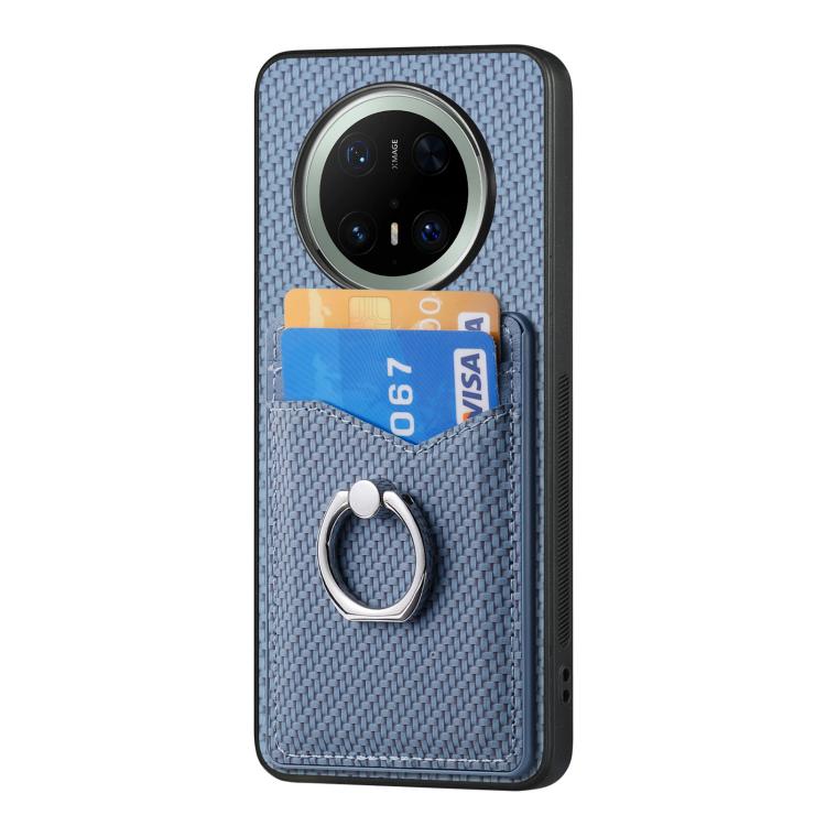 For Huawei Mate 70 Carbon Fiber Card Wallet Ring Phone Case