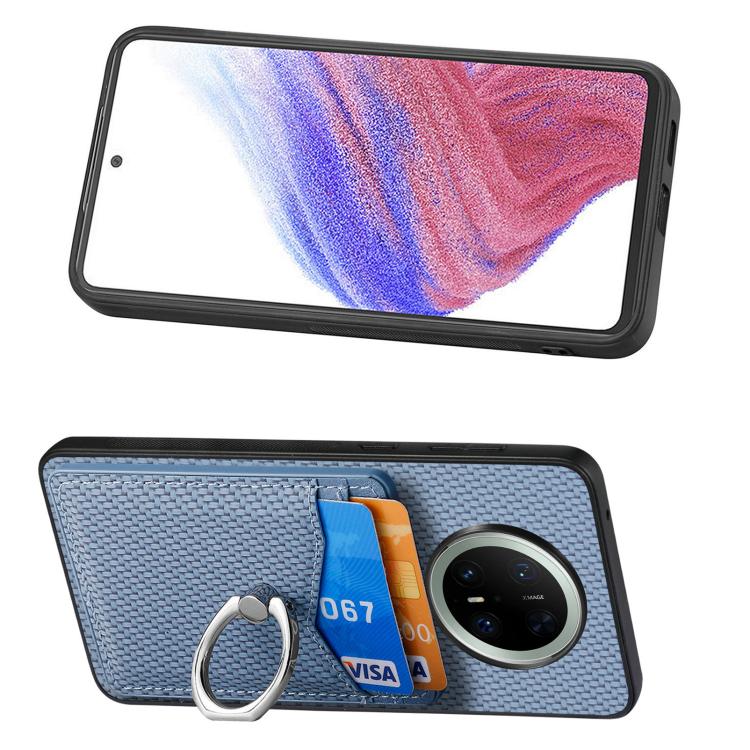 For Huawei Mate 70 Carbon Fiber Card Wallet Ring Phone Case