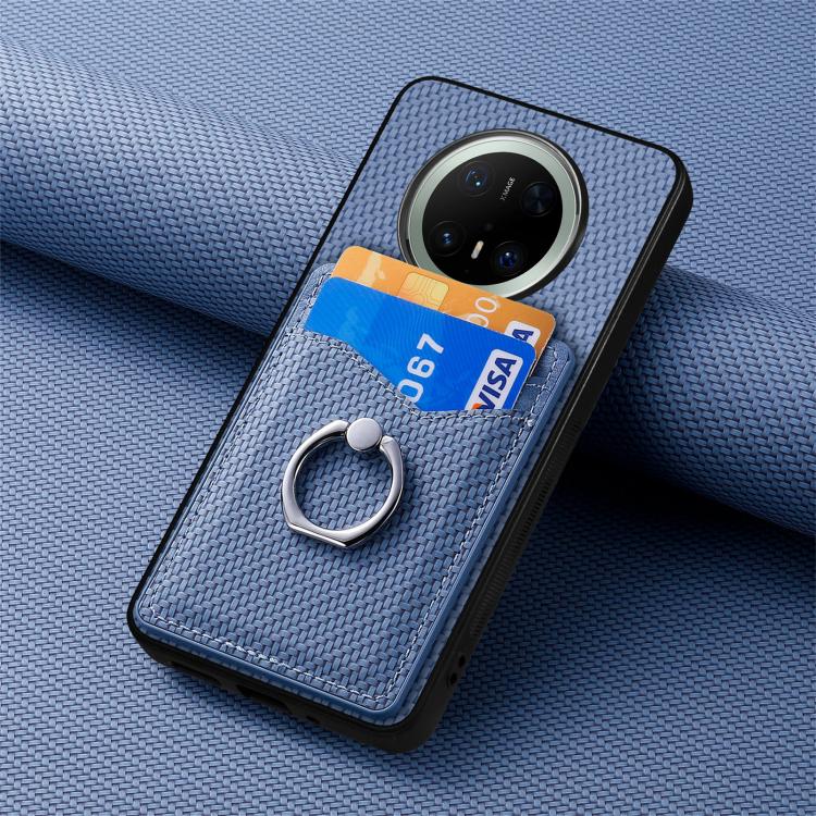 For Huawei Mate 70 Carbon Fiber Card Wallet Ring Phone Case