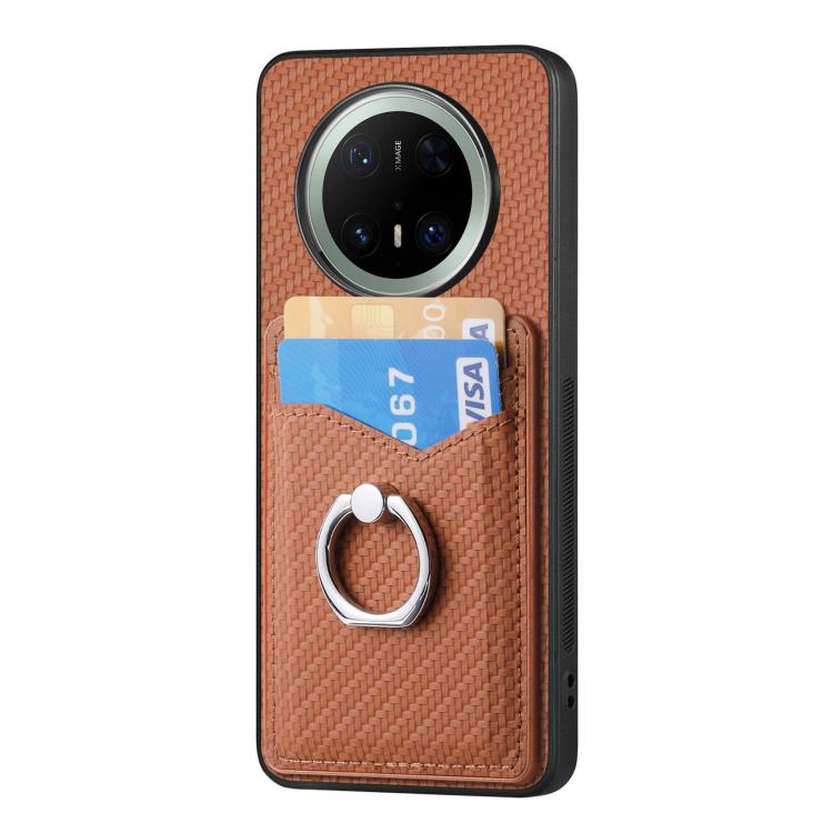 For Huawei Mate 70 Carbon Fiber Card Wallet Ring Phone Case