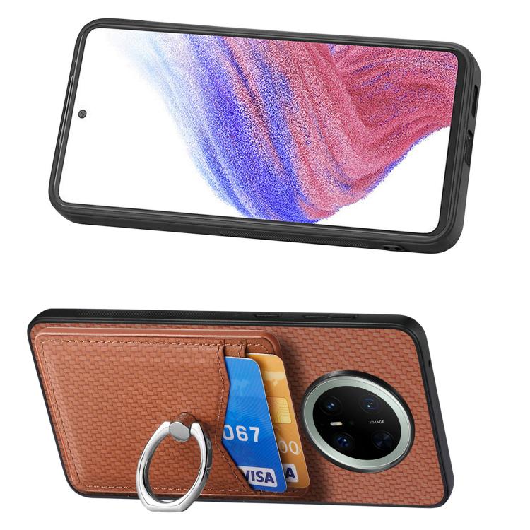 For Huawei Mate 70 Carbon Fiber Card Wallet Ring Phone Case